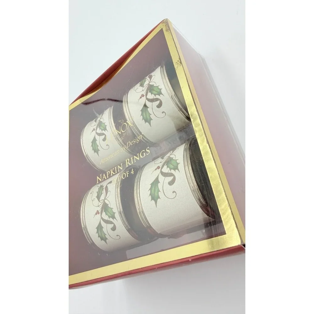 Lenox Nouveau Christmas Napkin Rings‎ Set of 4 Holly Berries NEW